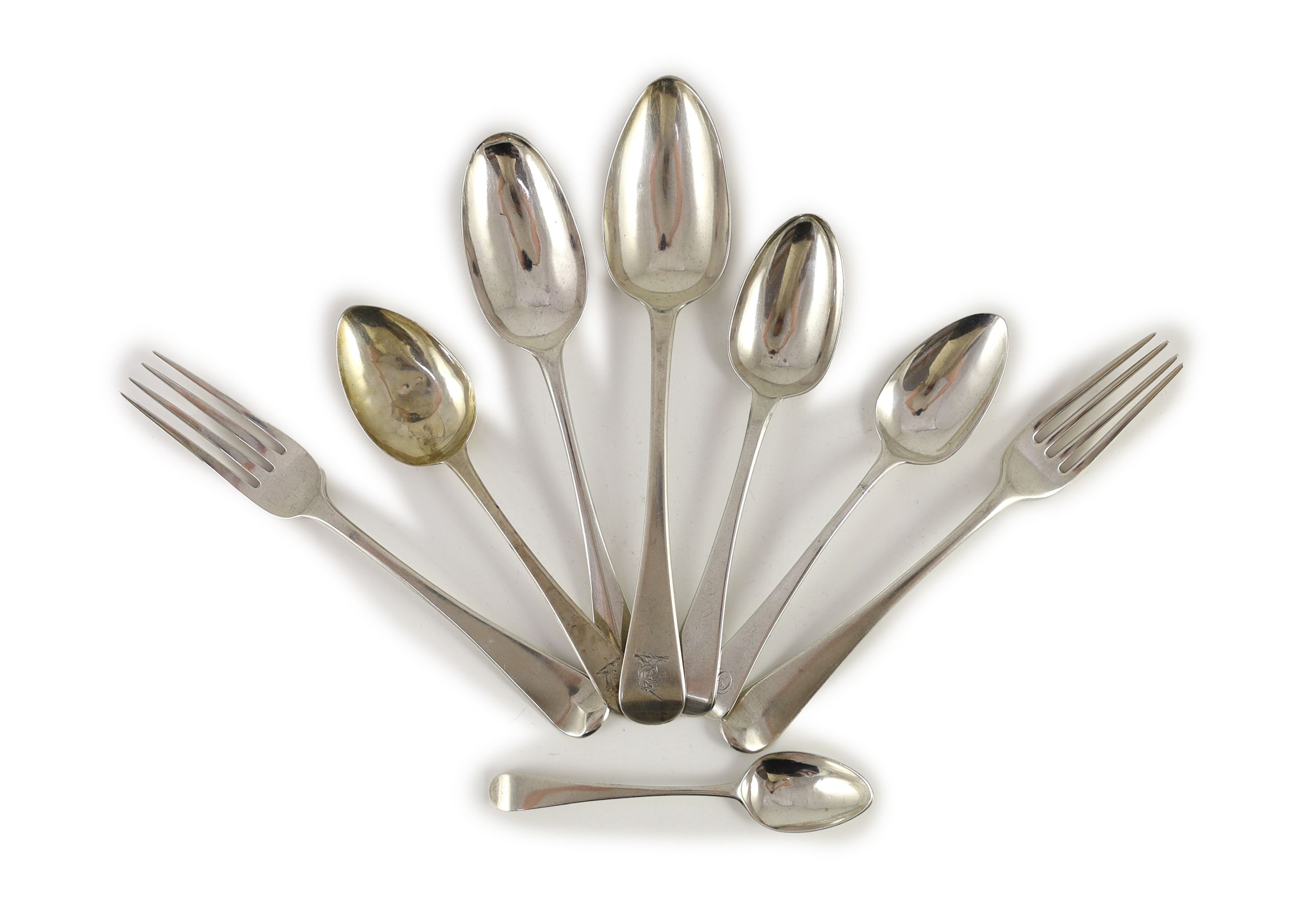 A mainly 19th century harlequin canteen of silver Old English pattern flatware